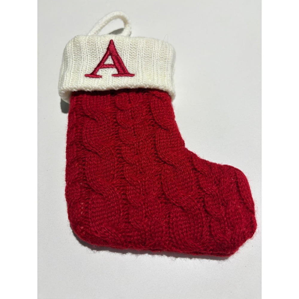 Kohl's Red Cable‎ Knit Christmas Stocking Initial "A "Holiday Decor Small